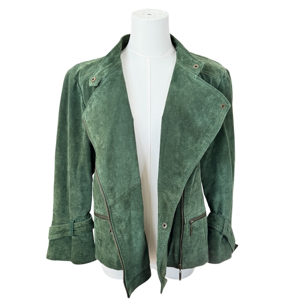 💚 Y2K Live a Little Leather Suede Moto Jacket Green sz L